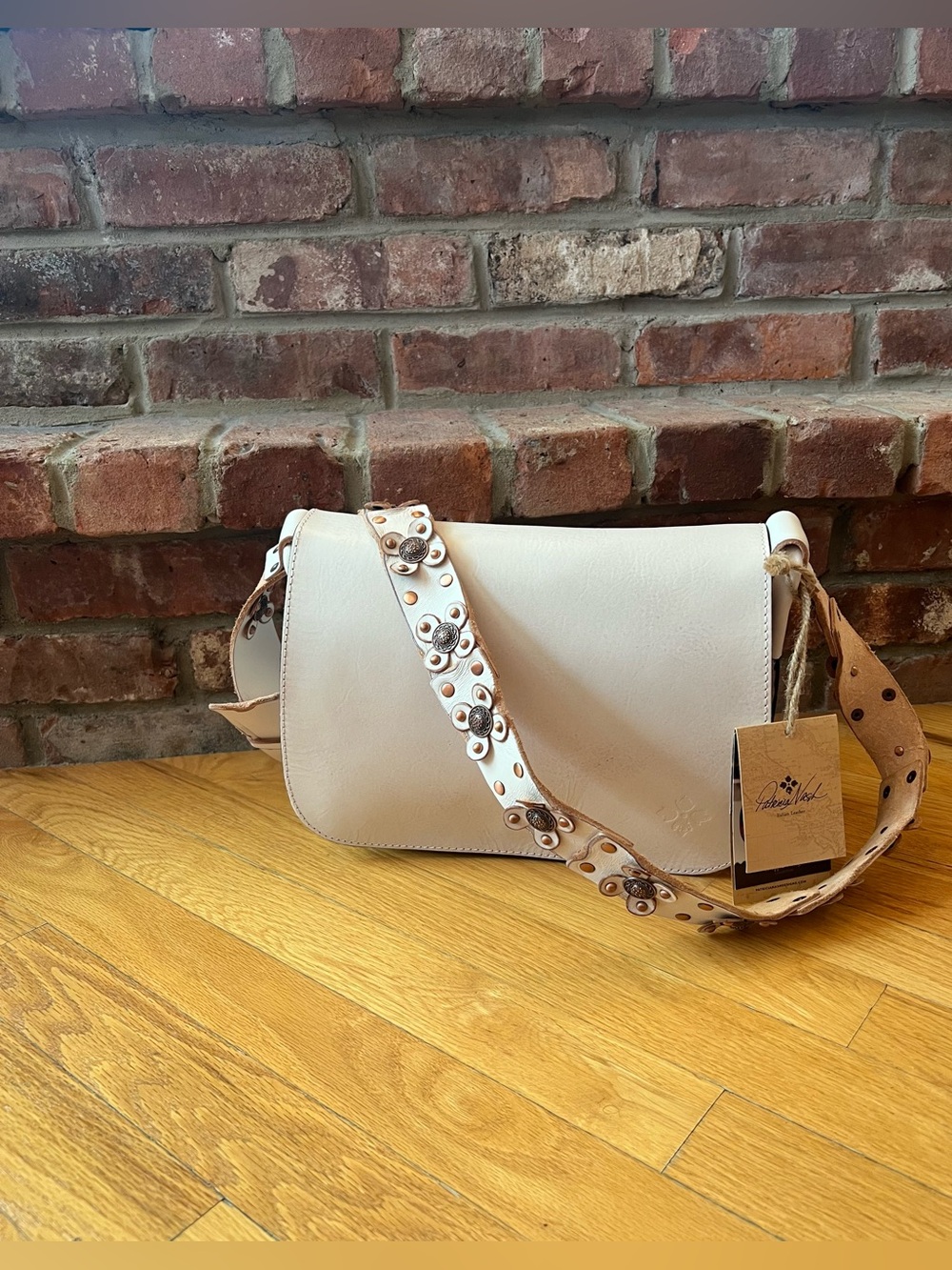Patricia Nash White Rosa Strapped Vintage Crossbody Saddle Bag